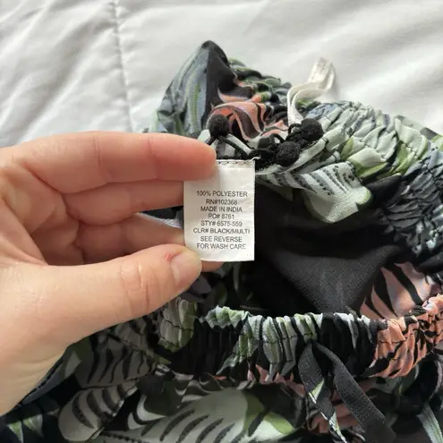 Womens Wide Leg Floral Tropical Beach Summer Cover Up Flowy Drawstring Green