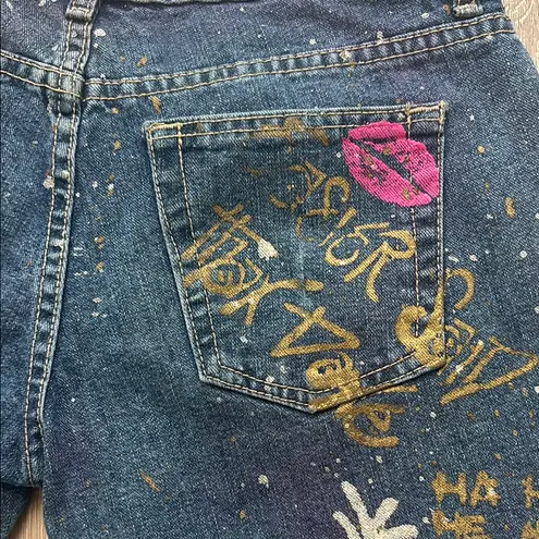 Blue Asphalt Y2K Graffiti Print Jeans Women’s Size 1 Low Rise Bootcut Punk
