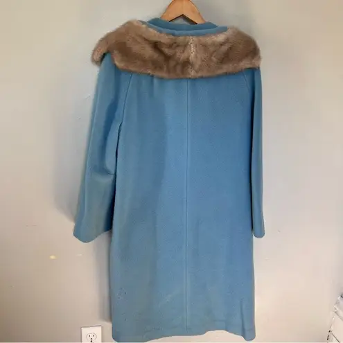 Vintage Crestmoor Wool Norwegian Fox Fur Collar Pea Coat 50s 60's Blue Size M