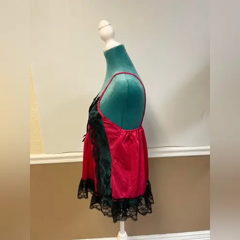 Vintage Bernette New York Red & Black Lace Babydoll Lingerie Top Size L Size L