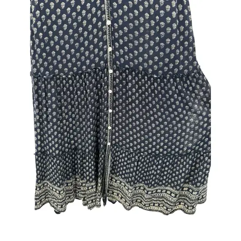 Faherty Orinda Maxi Dress M Blue Boho Tiered Cottagecore Festival Button Front