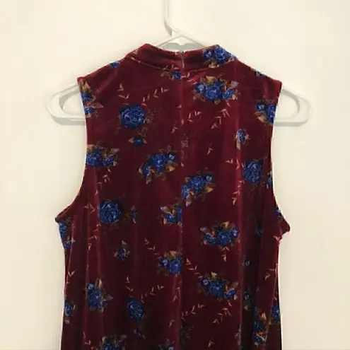 Xhilaration  O-Ring Velvet Shift Dress Burgundy Maroon Red Floral Choker Cutout M