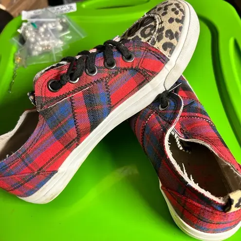 👣Jelly pop women’s 9 plaid leopard sneakers