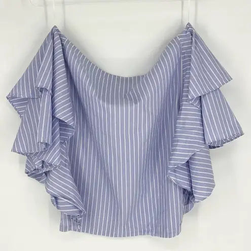 Child of the Universe Off the Shoulder Ruffle Sleeve Blue and White Stripe Top M Size M