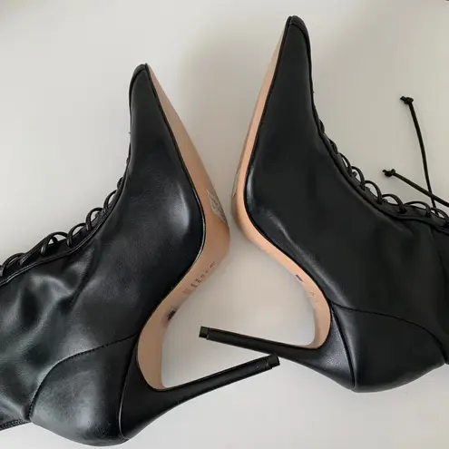 Schutz Tennie Stiletto Heeled Boots Black Pointed Toe Lace up Women’s Size 9.5