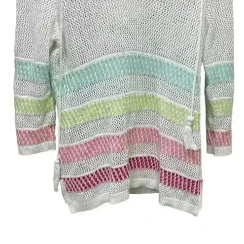 Christopher & Banks White Striped Open Knit Hooded Beach Sweater Size Large