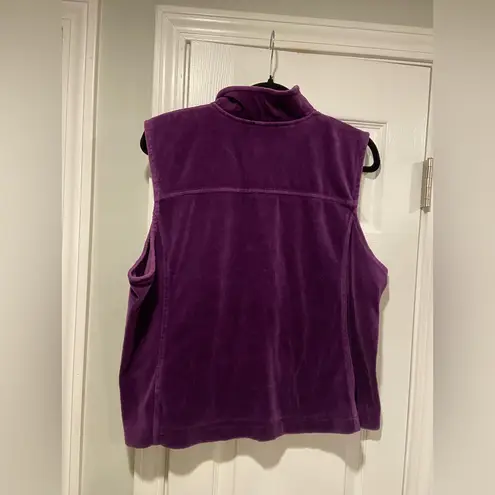 White Stag  Size XL Purple Velvet Velour Full Zip Vest Satin Trim Front Pockets