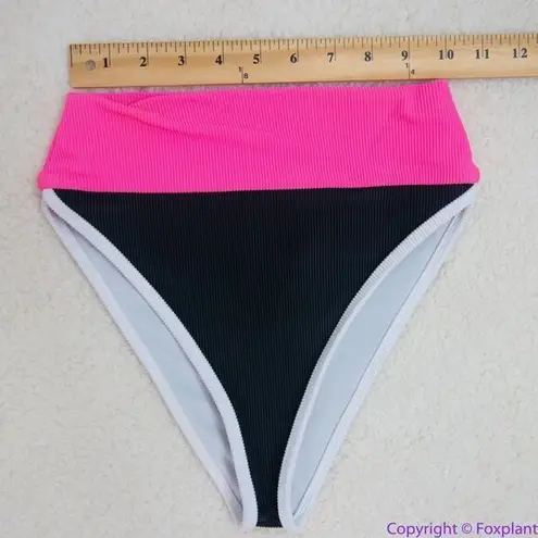 Beach Riot NEW Emmy Bottom In Black Neon Pink Colorblock, XS