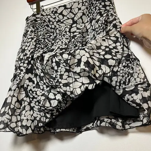 INC 100% Silk Ruffle Mini Skirt Black White Size 0 Fairy Romantic Y2K Flirty