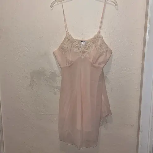 Vanity Fair Lace Trimmed Blush Slip Dress Elegant