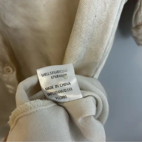 DISSH Satin Ivory Nude Button Down Short Sleeve Vacation Shirt Size 10 White