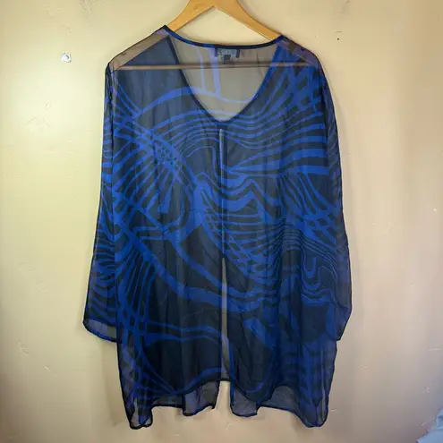 Ulla Popken Selection Oversized See Through Flowy Top Size 28/30 Blue Black