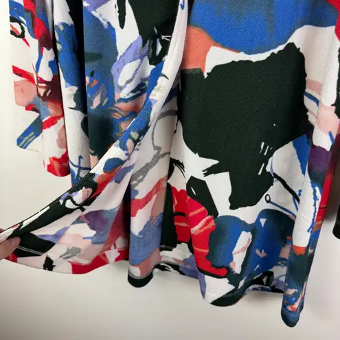 Ali Miles Abstract Floral Cardigan Small Multicolor 3/4 Sleeve Lightweight Artsy