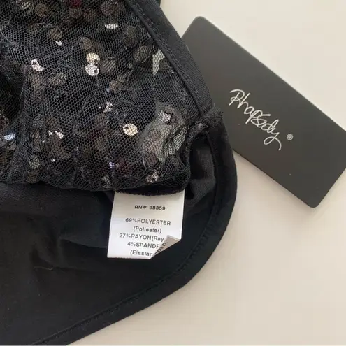 Rhapsody Sheer Black Sequin Short Cap Sleeve Blouse Shirt Large