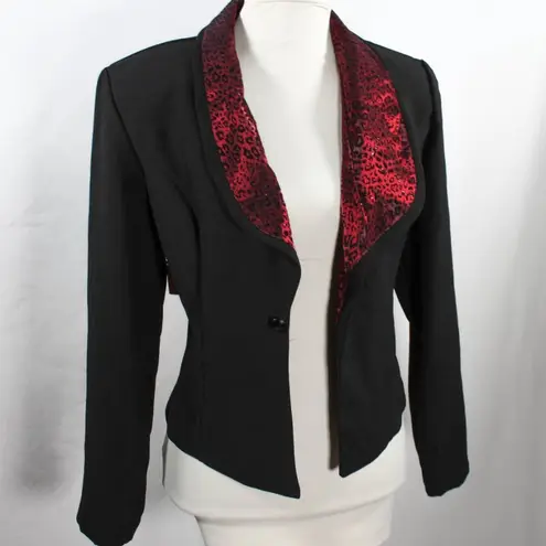 Vintage 1990s Red Black Faux Vest Jumpsuit with Blazer Leopard Animal Print Size 14