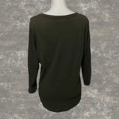 Christopher & Banks  | Olive Green V-Neck 3/4 Sleeve Striped Buttoned Top Size S