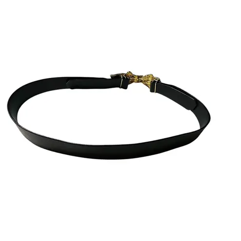 VTG Mimi Di N Bow Belt 1986 Gold Interlocking Front Clasp Statement Belt Buckle Black