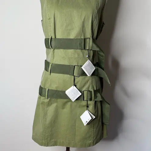 Zara Green Wax Belted Mini Dress Size L