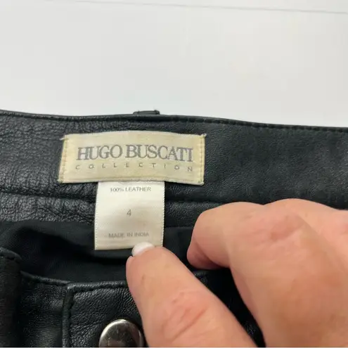 Hugo Buscati Faded Black Leather Pant Womens Size 4 Lined Pockets Zipper *FLAWS - Image 2