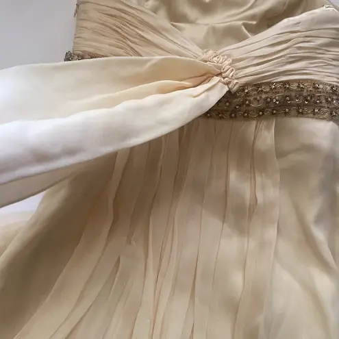 Notte Marchesa cream strapless beaded layered silk wedding formal dress, size 0