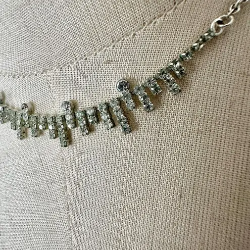 Silver tone rhinestone dainty choker necklace