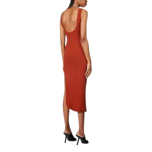 Alix NYC NWT Scoop Neck Stretch Jersey Ribbed Midi Dress in Rust Palma