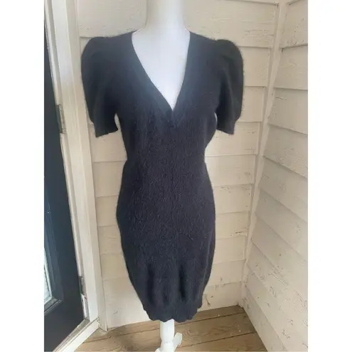 Modo International Women’s Angora Rabbit Hair Midi Dress Black L Size L