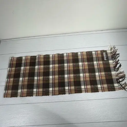 Manhattan Hat Company Brown Red Cream Plaid Fringe Scarf
