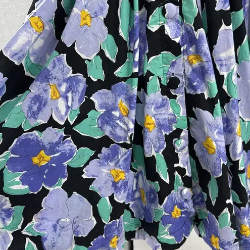 Unique Vintage Black and Blue Floral halter swing Dress 4 pin up 50s costume