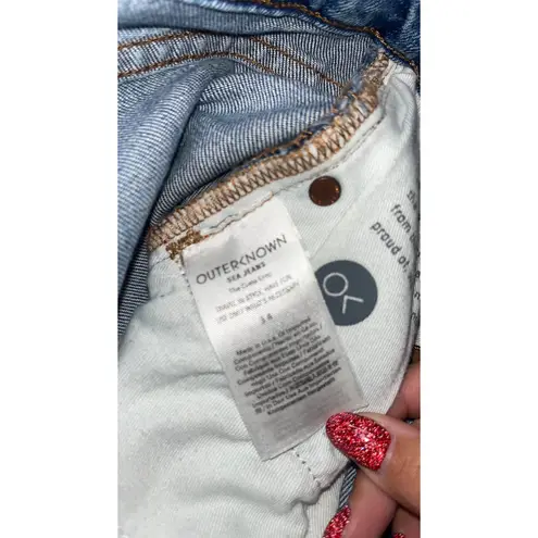 Outerknown Sea The Costa Crop Jeans Blue Wash Frayed Hem Denim Size 34 18