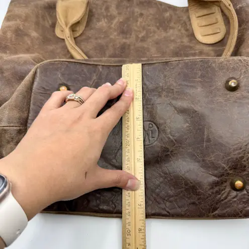 American West TrueLu Brown Leather Tote Bag Purse Denim Lined Shoulder Bag