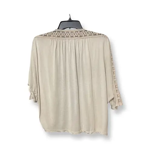 August Silk  Womens Cardigan Sweater Beige Batwing Dolman Half Sleeve Petites S