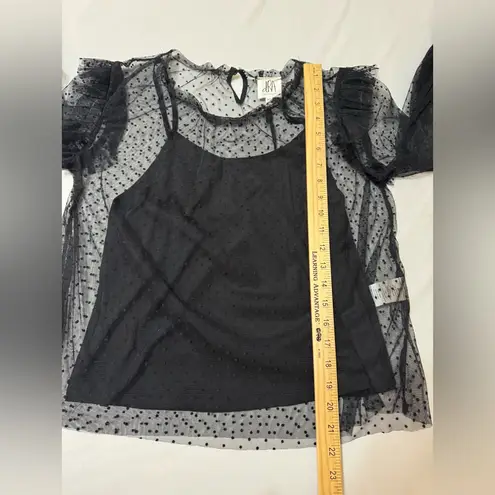 DRA Los Angeles Black Sheer Swiss Dot Blouse Size XS