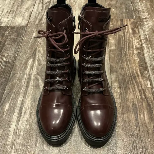 DKNY  Glossy Maroon Combat Boots Size 8.5
