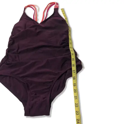 Kona Sol NWOT Dark Purple Crisscross Tri-Color Strap Strappy One Piece Swimsuit New