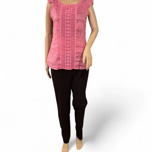 Rebecca Taylor Black Trousers Leather Trim Silver Zipper Detail Size 8