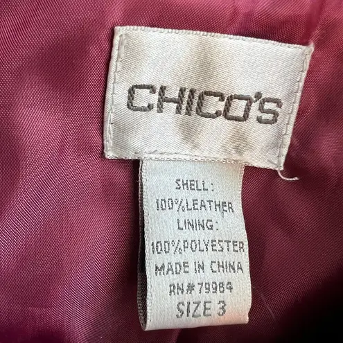 Chico's Chico’s Cranberry Burgundy Leather Jacket Snap Front Zip Pockets Size 3 (16-18)