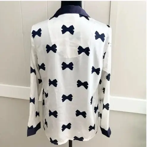 Kate Spade  White Satin Bow Print Button Down Pajama Top XS