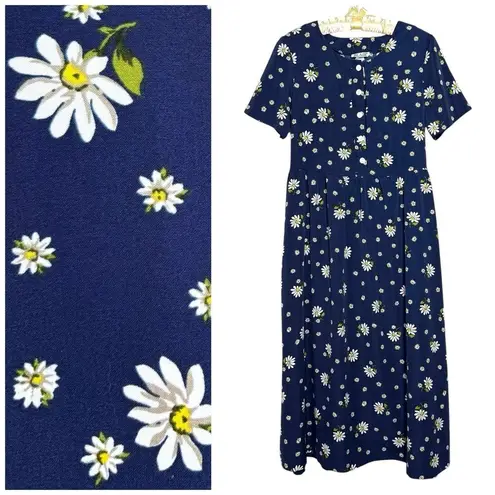 Blair Vintage Dress M Daisy Ditsy Floral Midi Tie Back Shirt Dress Pockets Modest