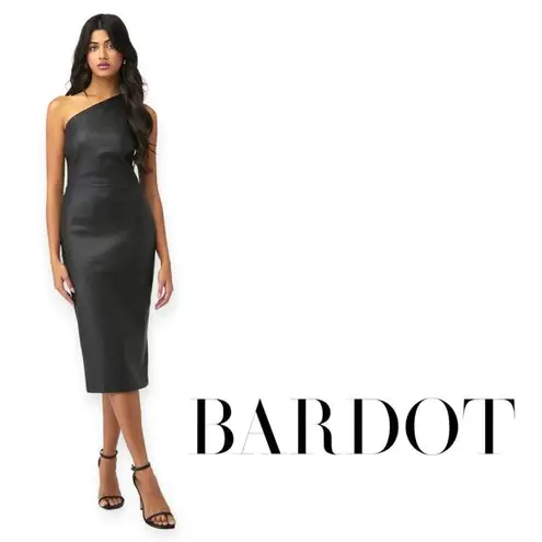 Bardot | Large | Oriella Black One-Shoulder Sleeveless Vegan Leather Midi Dress