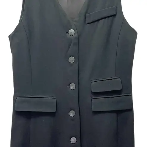 Depèche Mode Black Wool Button Front Maxi Vest Dress Size 4 Made In USA VTG 80s