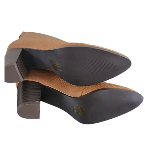 NWOT Bellamy Women’s Brown Faux Leather Ankle Booties – Block Heel, size 11 Tan