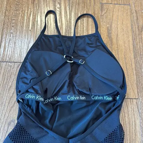 Calvin Klein  black mesh high neck cross back one piece suit 8