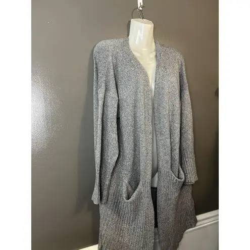 Lovemarks Cardigan Sweater Womens Medium Gray Open Front Longline Duster Pockets