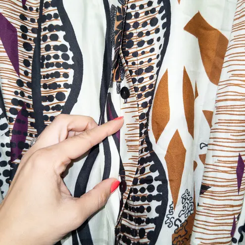 New Q|Neel Nordic Design White Printed Silk Blend Shift Dress Size 16 Multiple