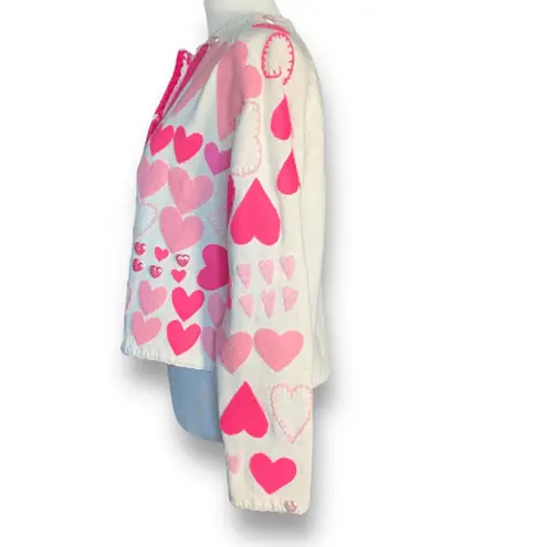 Vintage 1996 Michael Simon Heart Sweater Pink Red Button Crewneck Cardigan White Size M