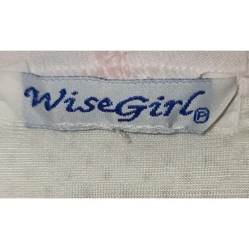 Wise Girl Full Zip Hoodie Athletic Track Jacket Pink Stripe Detail White