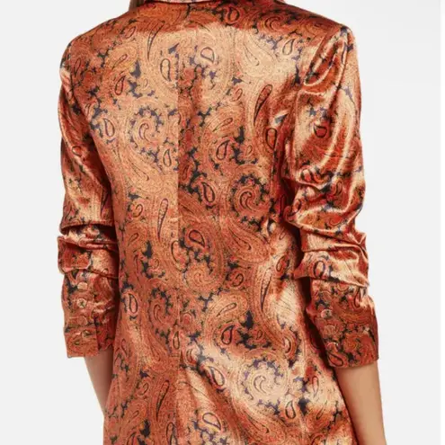 $495 CLINQ A SEPT PAISLEY 3/4 SLEEVE SATIN BLAZER JACKET FLAME MU Orange Size 0