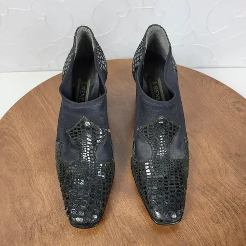 J Renee Women's Shoes 7 Black Leather Reptile Embossed Slip On Block Heel Bootie