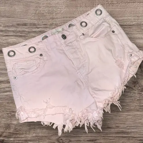 Altar'd State Trendy Altar’d  State Light Pink Frayed Hem Jean Shorts Size 26